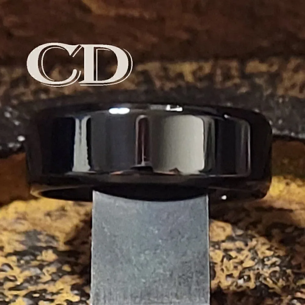 Men's Black Wedding Ring Band - Guys Black Wedding Ring Step Edges